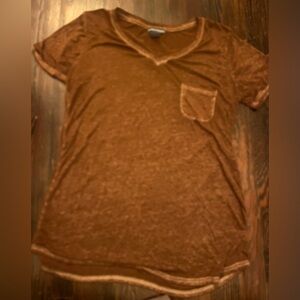 Brown V-Neck T-Shirt with Pocket